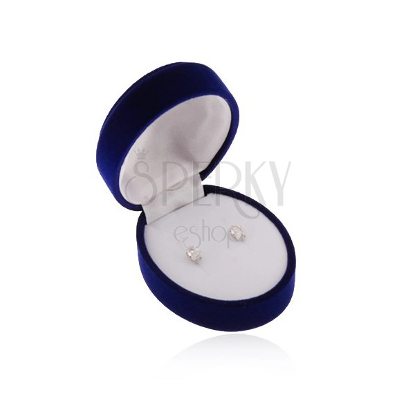 Sametová oválná krabička na náušnice, přívěsek nebo dva prsteny, modrá barva