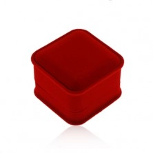 Sametová krabička na prsten nebo náušnice, hranatý tvar, červený odstín