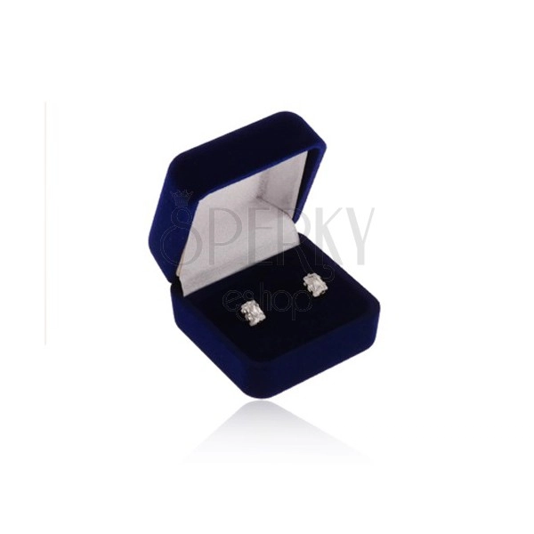 Dárková krabička na prsten nebo náušnice, sametový povrch, tmavomodrý odstín