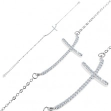 Náramek ze stříbra 925 - třpytivý zirkonový křížek na řetízku z oválných oček