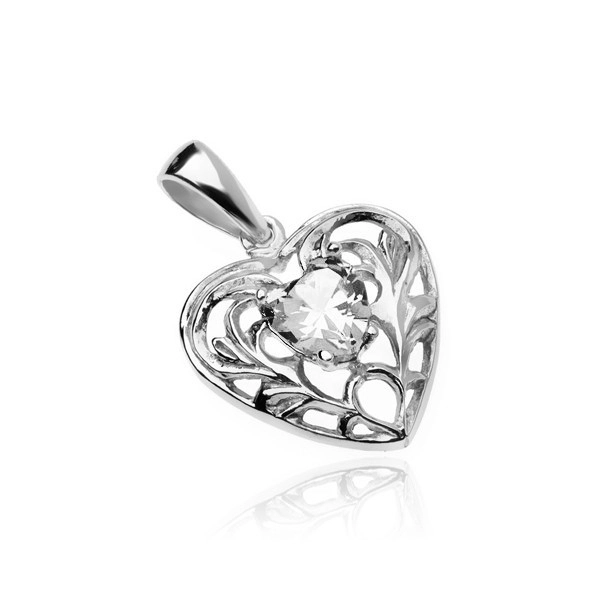 Stříbrný 925 přívěsek - srdce s čirým zirkonovým srdíčkem a ornamenty