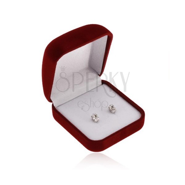 Sametová krabička na prsteny nebo náušnice, barva bordó, zkosená horní část