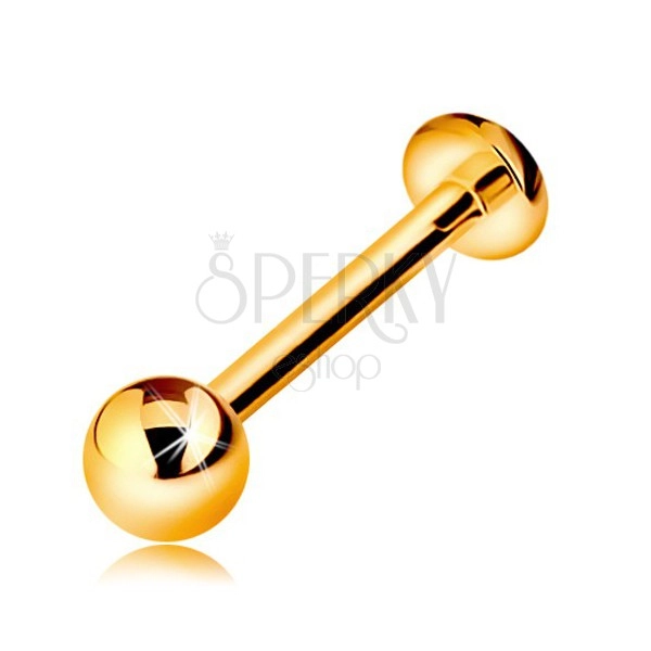 Zlatý 14K piercing do rtu nebo brady - labret s kuličkou a kolečkem, 12 mm