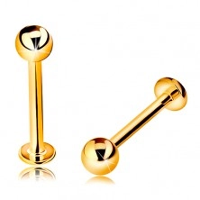 Zlatý 14K piercing do rtu nebo brady - labret s kuličkou a kolečkem, 12 mm