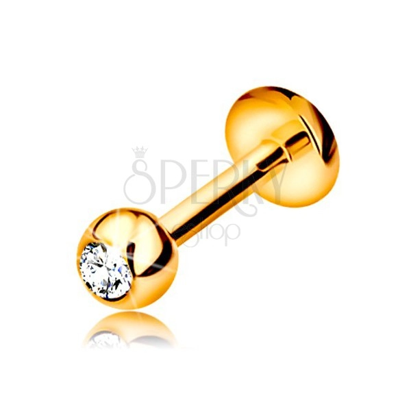 Piercing ve žlutém 14K zlatě - do rtu, brady a nad ret, kulička se zirkonem, 1,6 mm