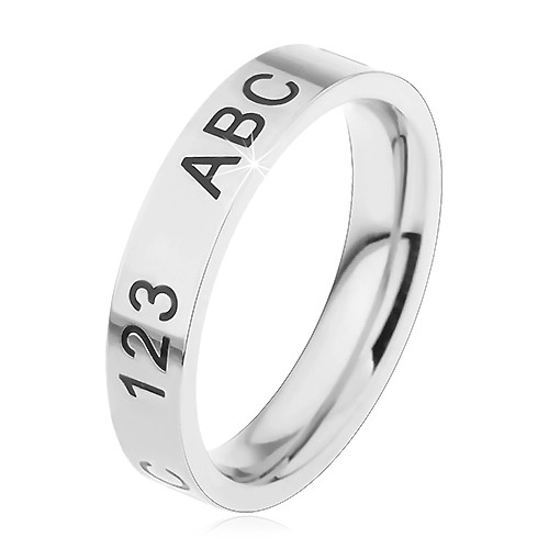 Prsten z chirurgické oceli ve stříbrném odstínu, gravírované číslice a písmena - Velikost: 52