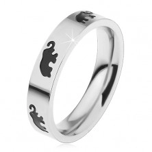 Dětský ocelový prsten stříbrné barvy, černí glazovaní sloni, vysoký lesk