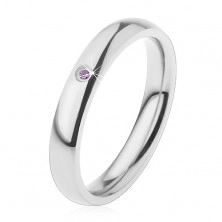 Prsten pro děti, ocel 316L stříbrné barvy, světle fialový zirkonek, zaoblená ramena