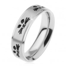 Ocelový prsten pro děti, stříbrný odstín, obličeje kočiček černé barvy