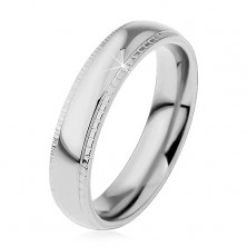 Prsten z oceli 316L, stříbrný odstín, lesklý střed a vroubkované okraje