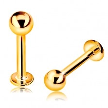 Zlatý 375 piercing do rtu, brady a nad ret - lesklá hladká kulička, 8 mm