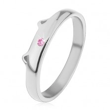 Ocelový prsten pro děti stříbrné barvy, drobný světle růžový zirkon, kočičí ouška