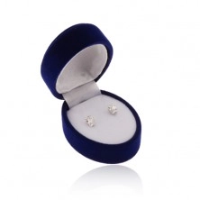 Modrá oválná krabička na náušnice nebo dva prsteny, sametový povrch