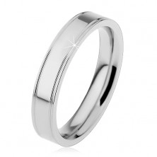 Ocelový prsten stříbrné barvy, podélné okrajové zářezy, 4 mm