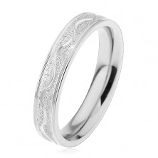 Ocelový prsten stříbrné barvy, pískovaný pás s lesklou vlnkou, 4 mm