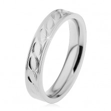 Ocelový prsten ve stříbrném odstínu, gravírovaný motiv vlnek, 4 mm