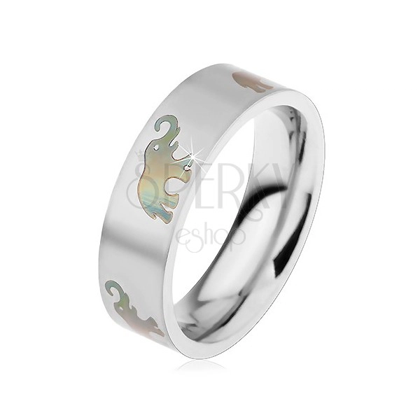 Ocelový prsten s matným povrchem a motivem se slony, 6 mm