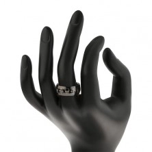 Černý ocelový prsten, lebky a kříže stříbrné barvy, 9 mm
