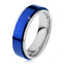 Prsten z oceli 316L, modrý vyvýšený pás, okraje stříbrné barvy