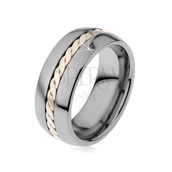 Lesklý prsten z wolframu s pleteným vzorem stříbrné barvy, 8 mm