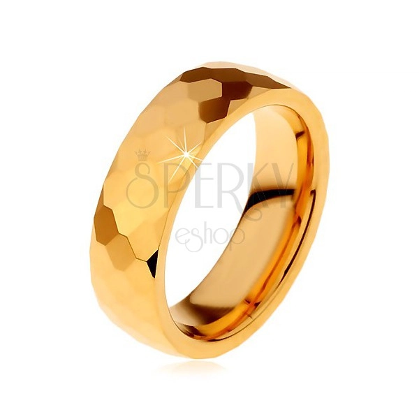 Wolframový prsten zlaté barvy, vybroušené lesklé šestihrany, 6 mm