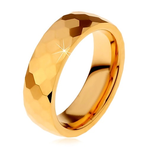 Wolframový prsten zlaté barvy, vybroušené lesklé šestihrany, 6 mm - Velikost: 59