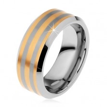 Dvoubarevný wolframový prsten se třemi proužky zlaté barvy, lesklo-matný, 8 mm