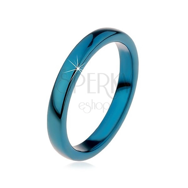 Prsten z wolframu - hladký modrý kroužek, zaoblený, 3 mm