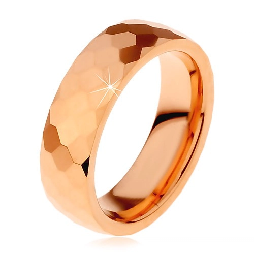 Prsten z wolframu v měděném odstínu, vybroušené šestihrany, 6 mm - Velikost: 54