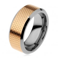 Dvoubarevný wolframový prsten, drobné kosočtverce, zkosené okraje, 8 mm