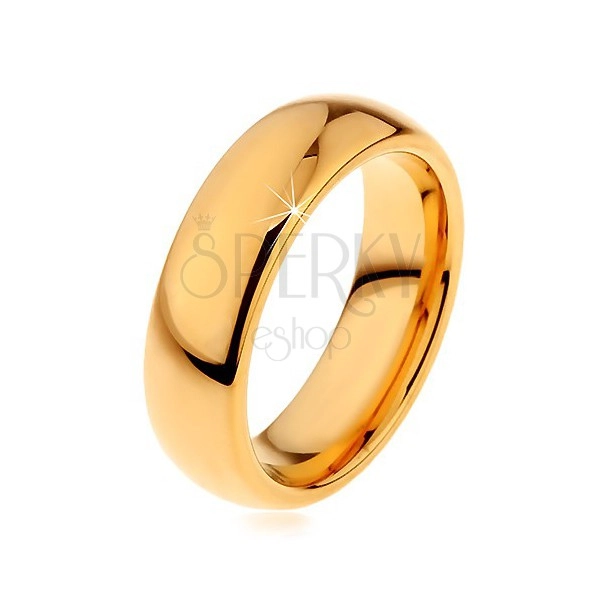 Lesklý wolframový prsten zlaté barvy, hladký zaoblený povrch, 6 mm