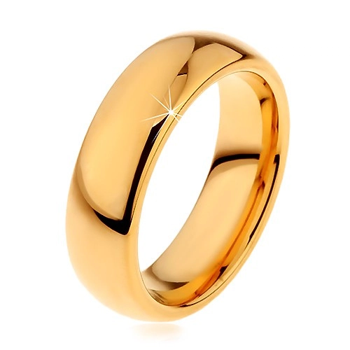 Lesklý wolframový prsten zlaté barvy, hladký zaoblený povrch, 6 mm - Velikost: 54