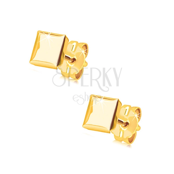 Puzetové náušnice ze žlutého 14K zlata - lesklý a hladký čtvereček