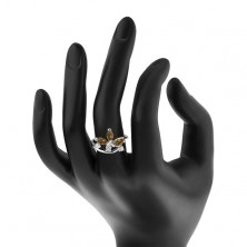 Prsten ve stříbrném odstínu - větší zrníčkovité zirkony a čiré zirkonky