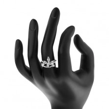 Prsten ve stříbrném odstínu - větší zrníčkovité zirkony a čiré zirkonky