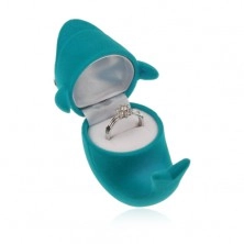 Sametová krabička na prsten nebo náušnice, modrý delfín, pohyblivá očka