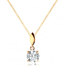 Zlatý set 585 - náušnice a náhrdelník, zrnko a visící kulatý čirý zirkon