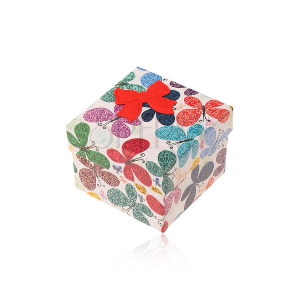 Dárková krabička na prsten nebo náušnice, barevní motýli s ornamenty