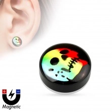 Akrylový magnetický fake plug - černý kruh s obrázkem v čiré glazuře