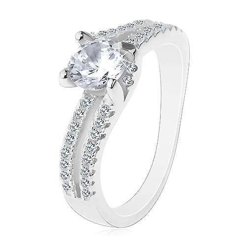 Zásnubní prsten ze stříbra 925, zářivý zirkon mezi dvěma liniemi zirkonků - Velikost: 58