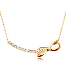 Zlatý náhrdelník 375 - řetízek z oválných oček, zirkonový oblouk a lesklá mašlička