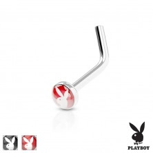 Zahnutý piercing do nosu, ocel 316L, barevné kolečko se zajíčkem Playboy