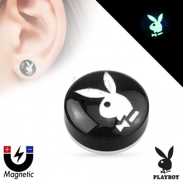 Akrylový magnetický fake plug - černý kruh s obrázkem zajíčka Playboy