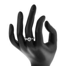 Stříbrný 925 prsten, blýskavý kulatý zirkon, zdobený kotlík a ramena