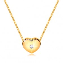 Diamantový náhrdelník, žluté 14K zlato - srdíčko s čirým briliantem, tenký řetízek