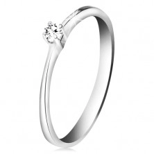 Briliantový prsten z bílého zlata 585 - třpytivý čirý diamant ve čtyřcípém kotlíku