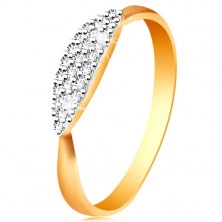 Prsten v kombinovaném 14K zlatě - vypouklý ovál se vsazenými čirými zirkonky