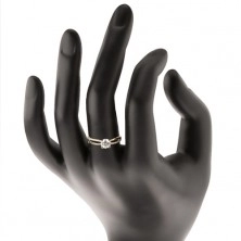 Prsten ze zlata 585 - překřížená rozdvojená ramena, kulatý zirkon čiré barvy