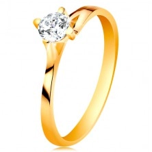 Prsten ve žlutém 14K zlatě - třpytivý čirý zirkon v lesklém vyvýšeném kotlíku