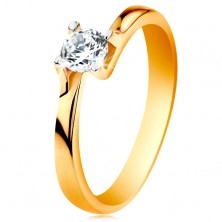 Prsten ze 14K zlata - zúžená ramena, blýskavý čirý zirkon v lesklém kotlíku